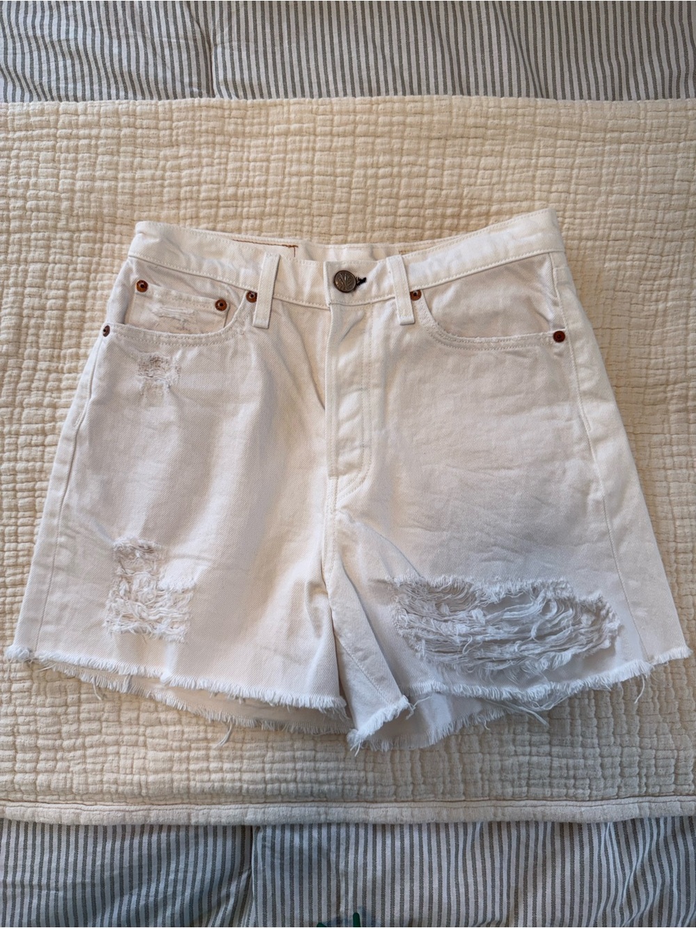 rag & bone White Distressed High-Rise Denim Shorts
